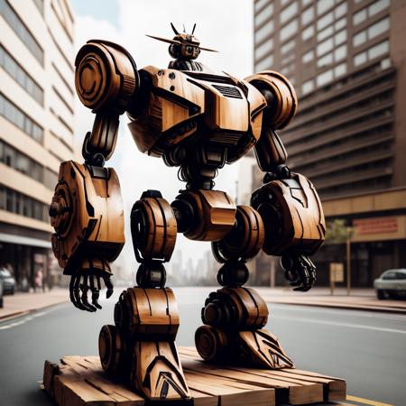 00694-3891950490-a (woodcarvingcd, shiny_1.2) armored robot, simple toy, toy model, standing on street, (solo_1.2), , no humans, high quality, ma.png